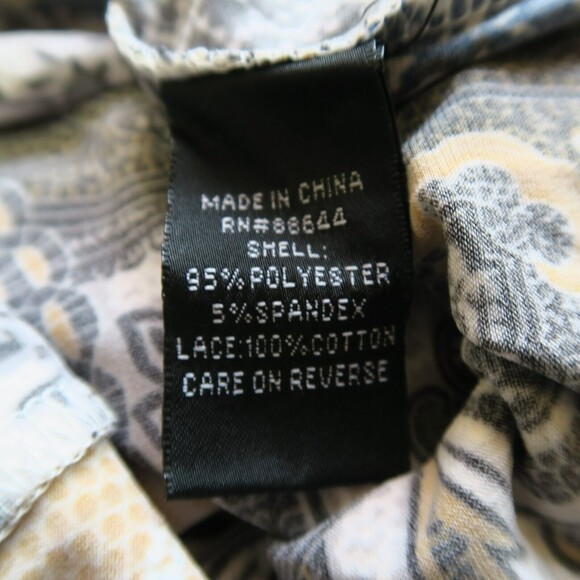 GLAMOUR Floral Dress Sz 16 Midi Abstract Lace Details Knee Modest Brown Stretch - Picture 8 of 10